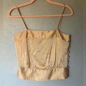 Vintage Milly of New York Beige Satin Silk Top with Buttoned Side